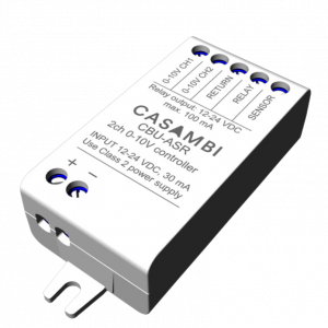 Boîtier de contrôle pour alimentation et luminaire LED dimmable 0-10V à 2 canaux. Supporte des entrées de capteur qui peuvent être utilisés avec des détecteurs de mouvements ou lumière du jour