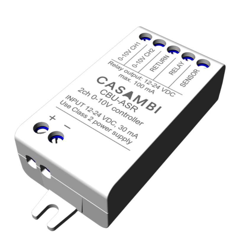 Boîtier de contrôle pour alimentation et luminaire LED dimmable 0-10V à 2 canaux. Supporte des entrées de capteur qui peuvent être utilisés avec des détecteurs de mouvements ou lumière du jour